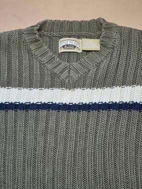 Pine Peak Blues Nordstrom Vintage Ribbed Knit Sweater Olive Green Striped V-Neck